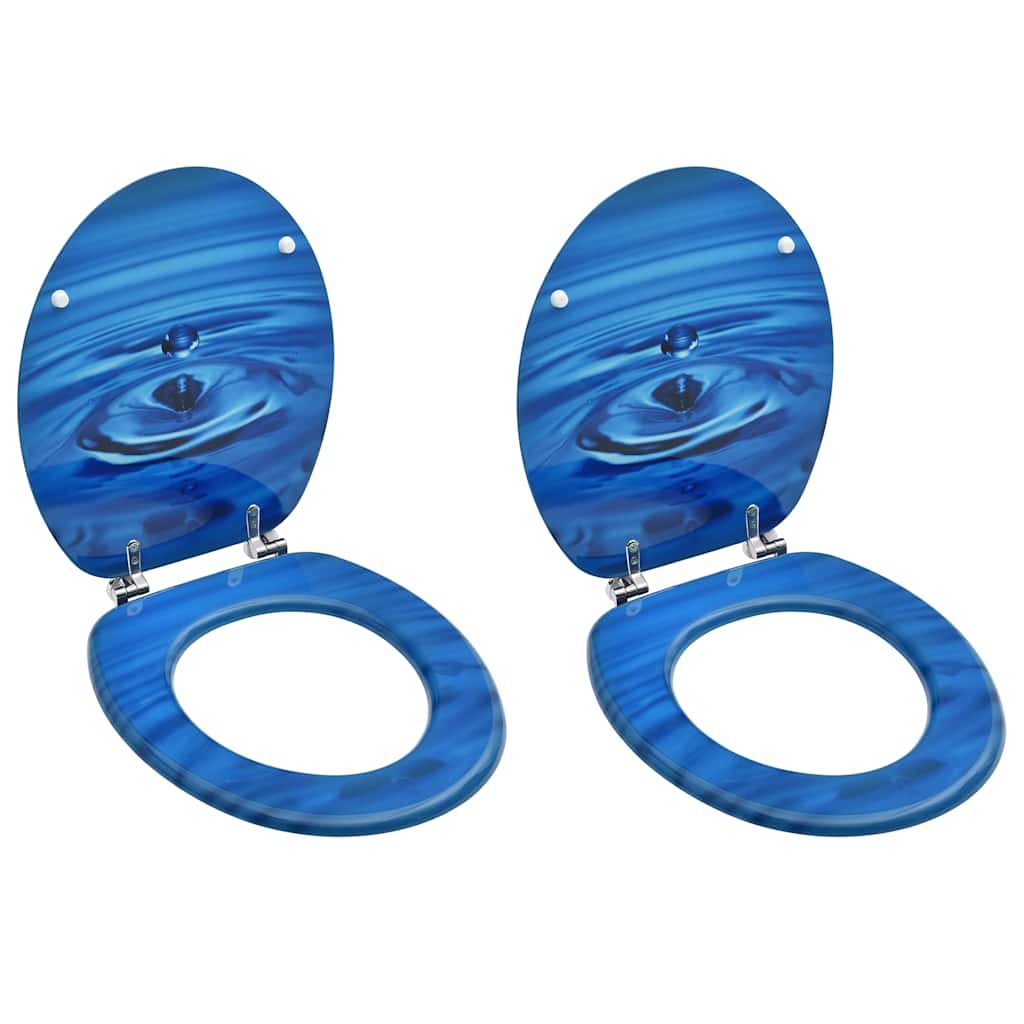 WC Toilet Seats with Lid MDF Design 2 No Bamboo–Stones Blue water drop