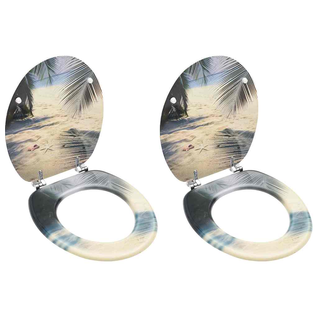 vidaXL WC Toilet Seats with Lid 2 pcs MDF Beach Design 1