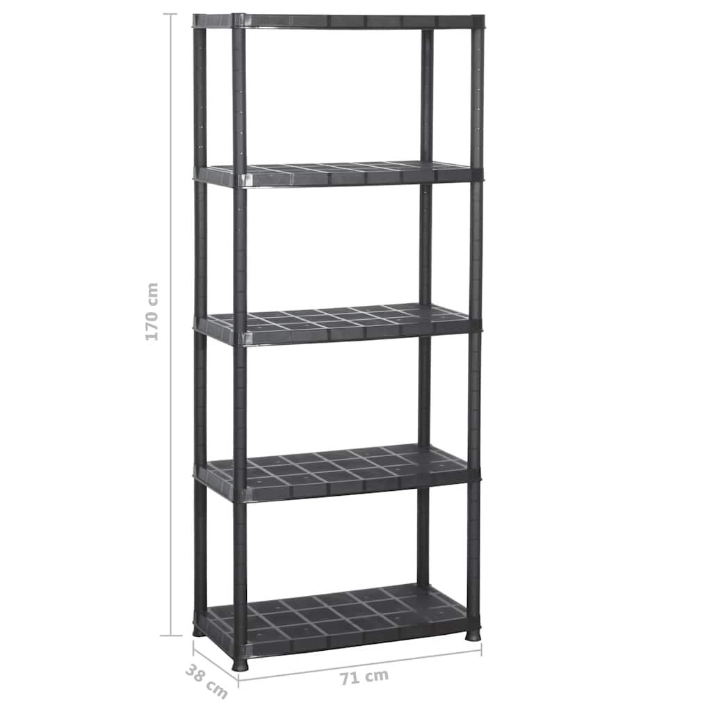 vidaXL Storage Shelf 5-Tier Black 71x38x170 cm Plastic 5