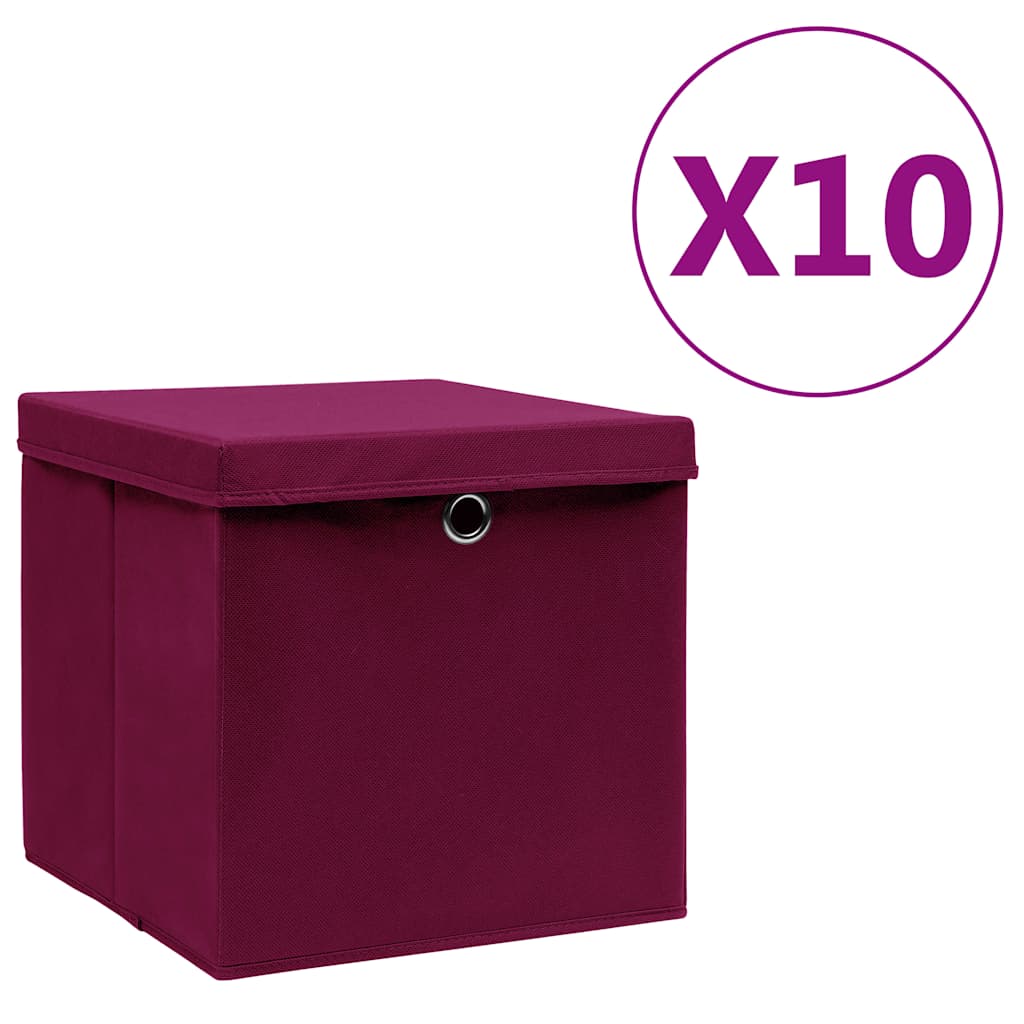 vidaXL Storage Boxes with Covers 10 pcs 28x28x28 cm Dark Red 1