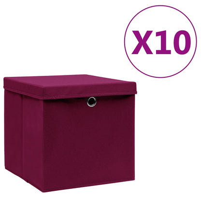 vidaXL Storage Boxes with Covers 10 pcs 28x28x28 cm Dark Red 1