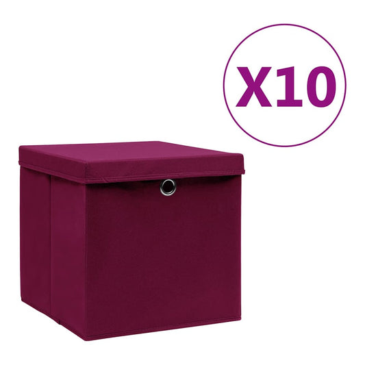 Storage Boxes Non-woven Fabric 28x28x28 cm 10 pcs Dark red with lids