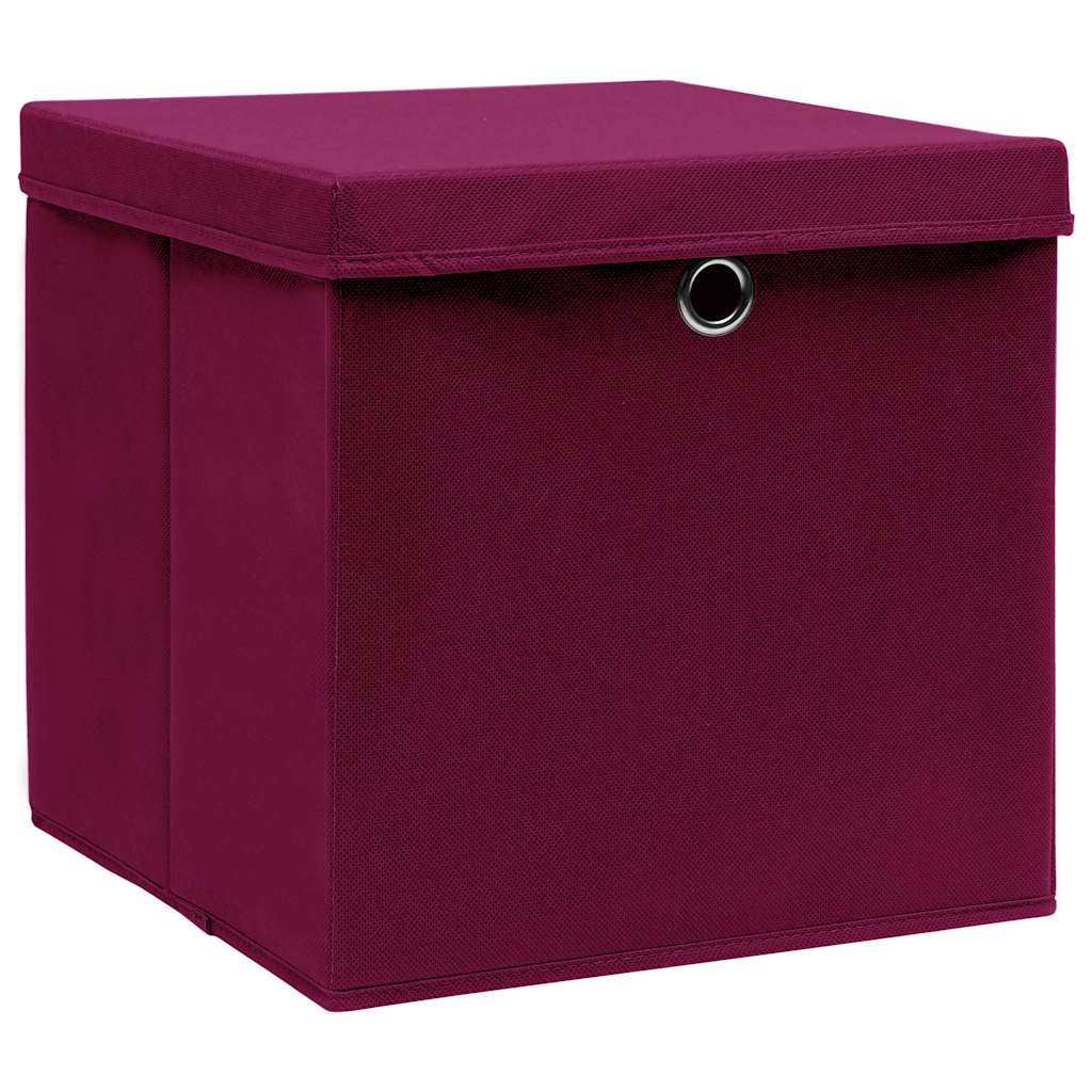 vidaXL Storage Boxes with Covers 10 pcs 28x28x28 cm Dark Red 2