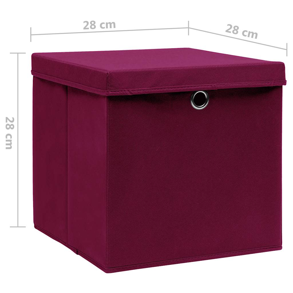 vidaXL Storage Boxes with Covers 10 pcs 28x28x28 cm Dark Red 6