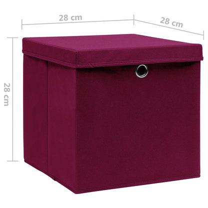 vidaXL Storage Boxes with Covers 10 pcs 28x28x28 cm Dark Red 6