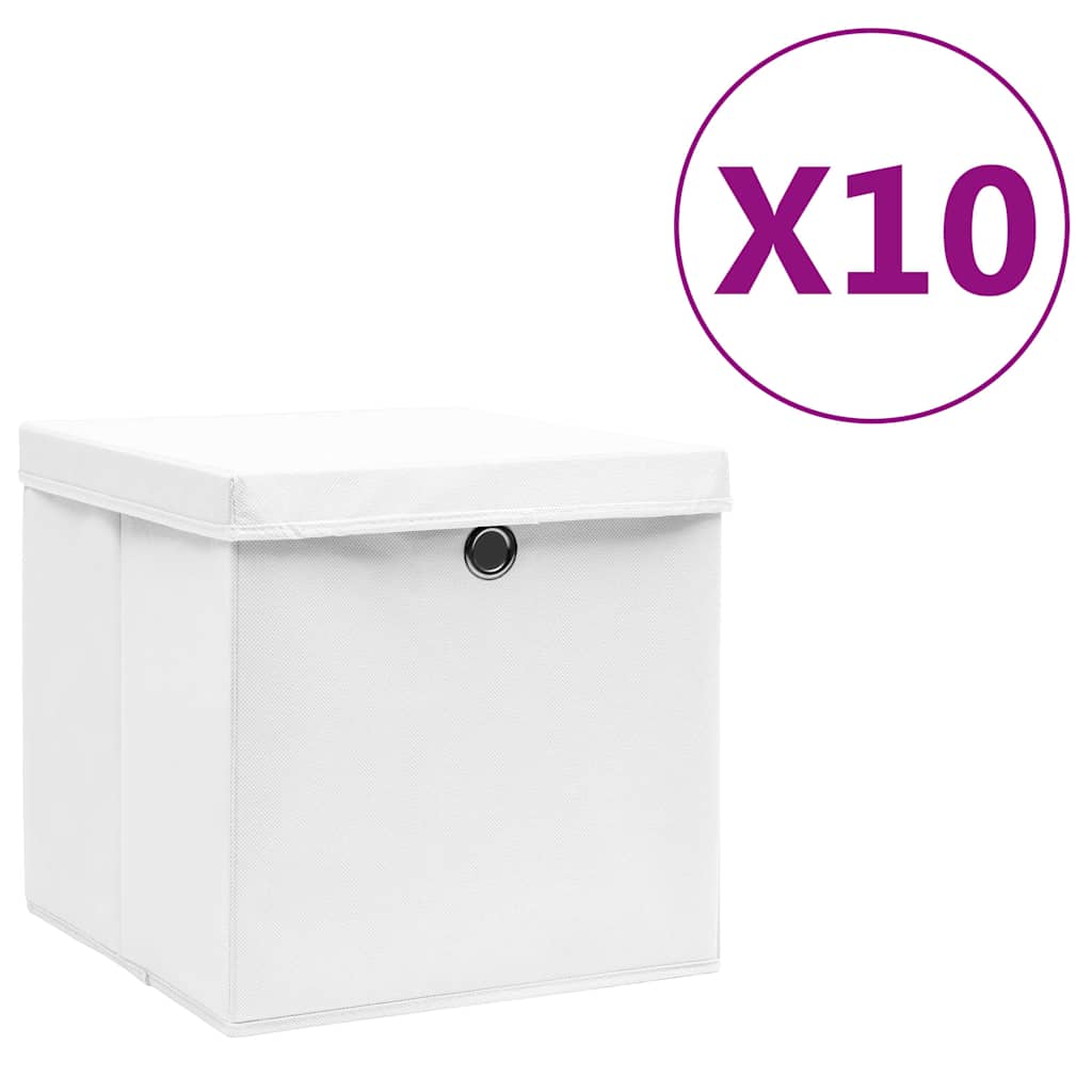 vidaXL Storage Box |  Set of 10 | White | Non-woven Fabric | Medium | Foldable 1