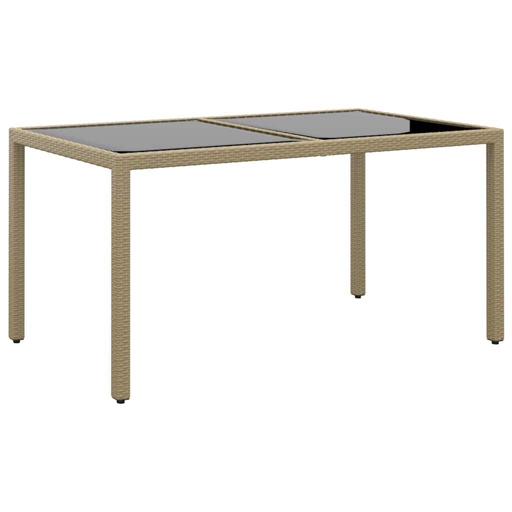 Garden Table with Glass Top 150x90x75 cm Poly Rattan Beige