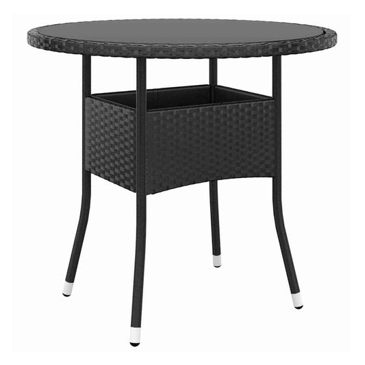 Garden Table Ø80x75 Tempered Glass and Poly Rattan Black