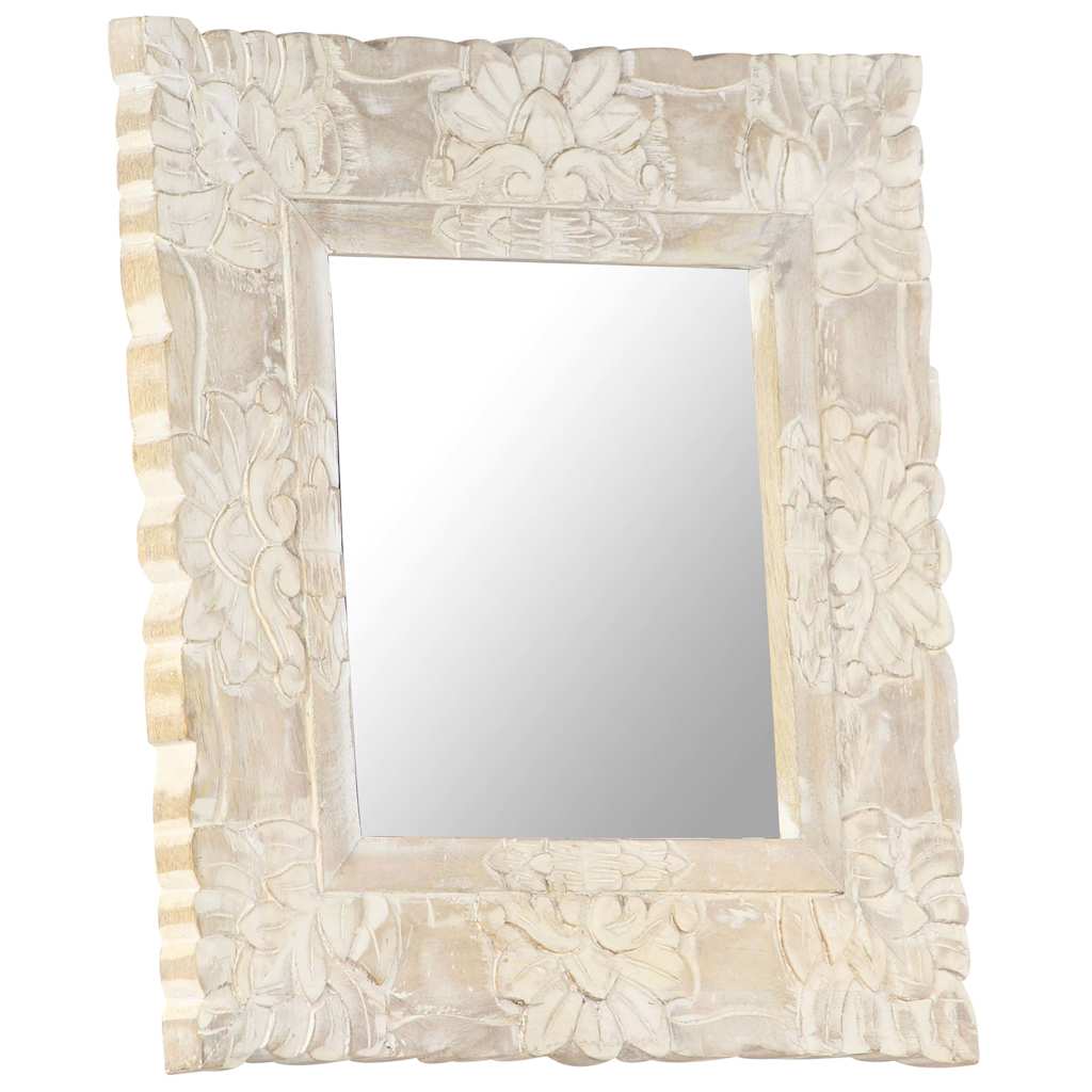 321632 vidaXL Mirror White 50x50 cm Solid Mango Wood 6