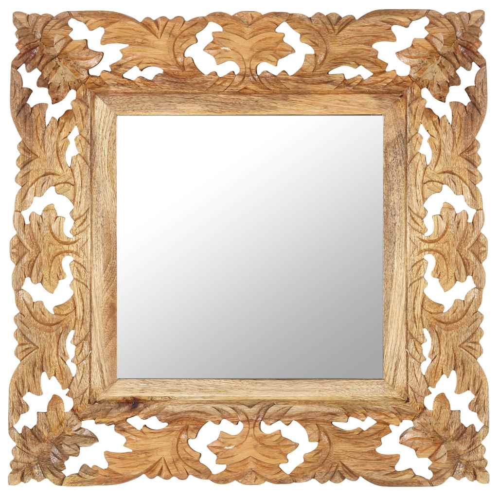 321638 vidaXL Hand Carved Mirror Brown 50x50 cm Solid Mango Wood 1