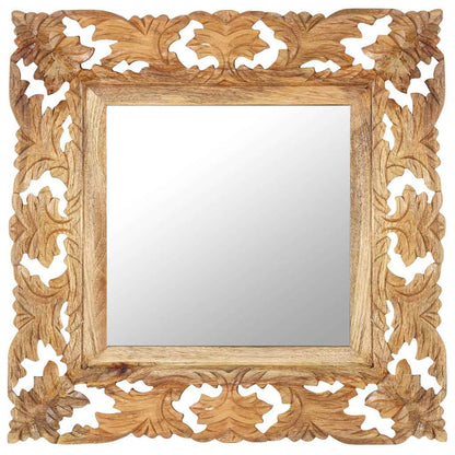 321638 vidaXL Hand Carved Mirror Brown 50x50 cm Solid Mango Wood 1