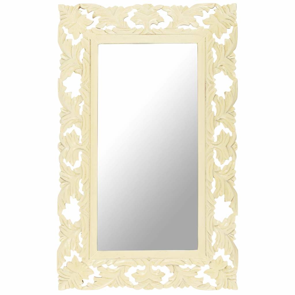 321642 vidaXL Hand Carved Mirror White 80x50 cm Solid Mango Wood 1