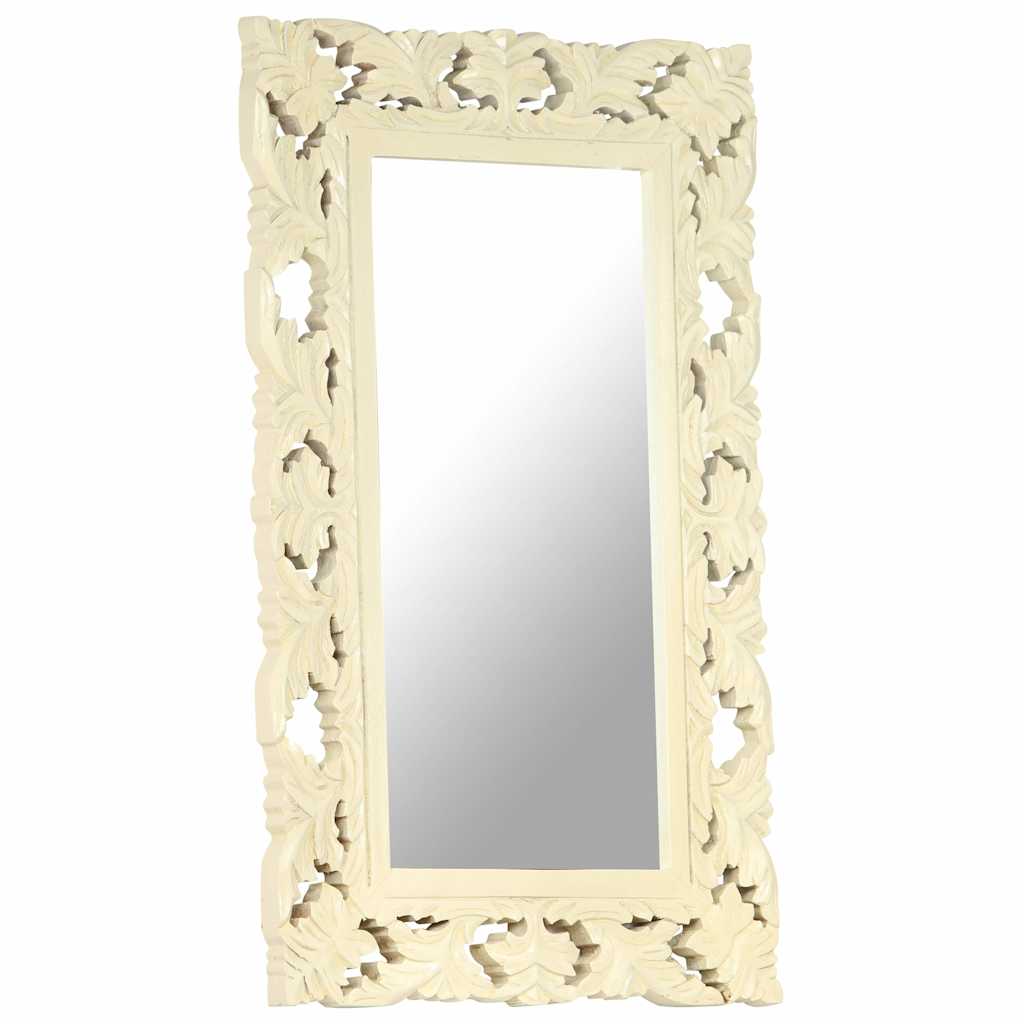 Hand Carved Mirror 80x50 cm Solid Mango Wood White 50 x 80 cm