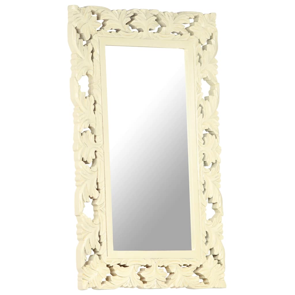 Hand Carved Mirror 80x50 cm Solid Mango Wood White 50 x 80 cm