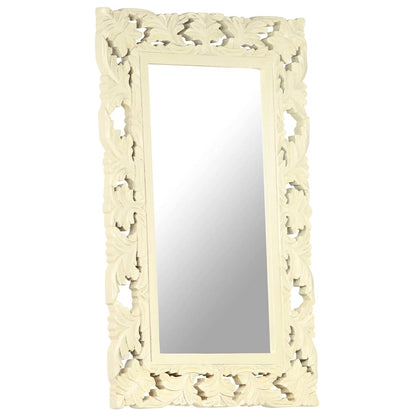 Hand Carved Mirror 80x50 cm Solid Mango Wood White 50 x 80 cm