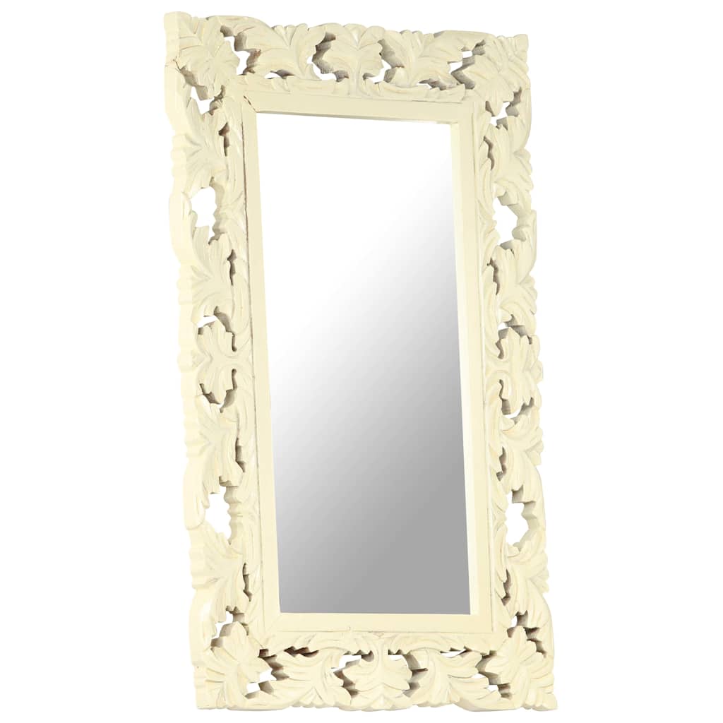 321642 vidaXL Hand Carved Mirror White 80x50 cm Solid Mango Wood 4