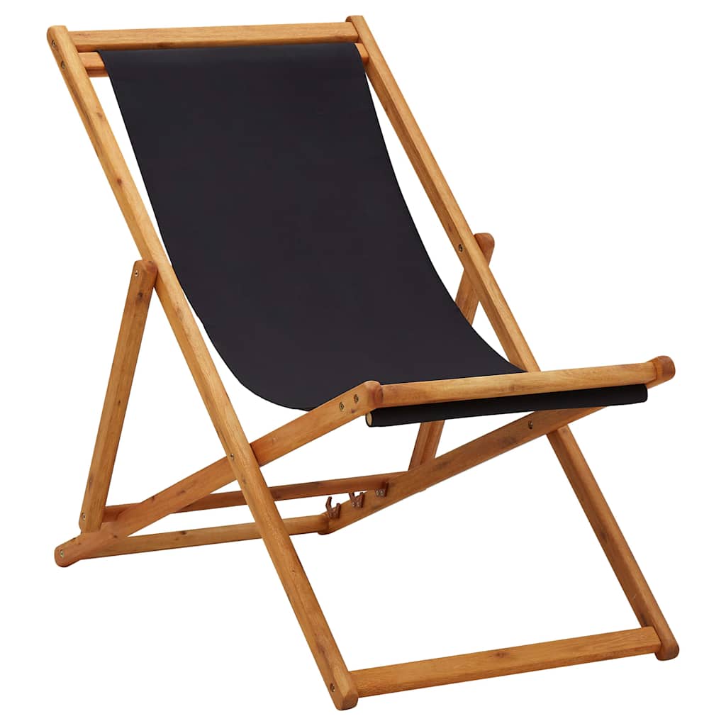 vidaXL Folding Chair Eucalyptus Wood and Fabric Black 1