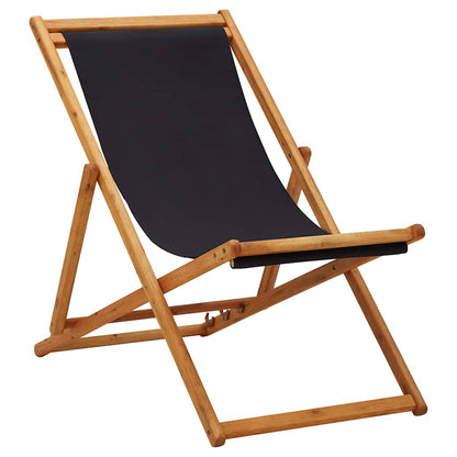 vidaXL Folding Chair Eucalyptus Wood and Fabric Black 1