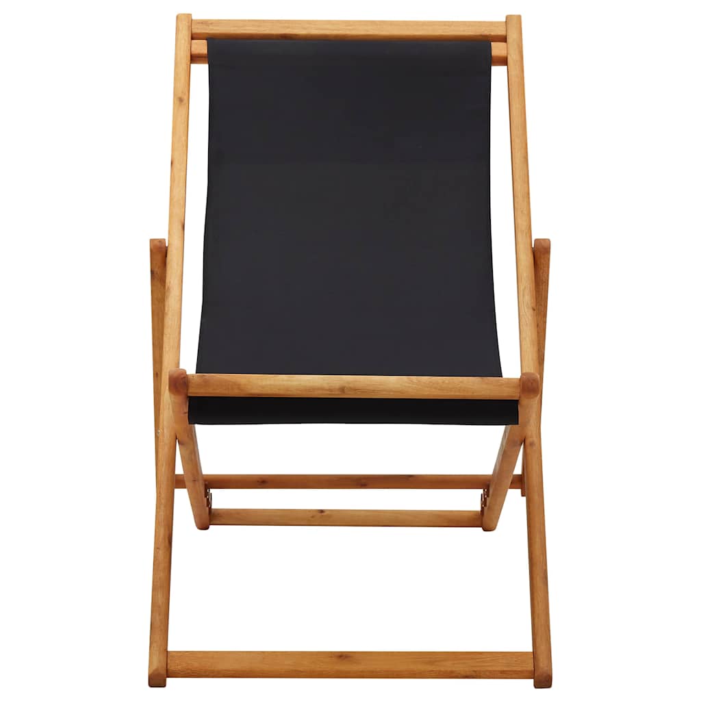 vidaXL Folding Chair Eucalyptus Wood and Fabric Black 2