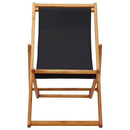 vidaXL Folding Chair Eucalyptus Wood and Fabric Black 2
