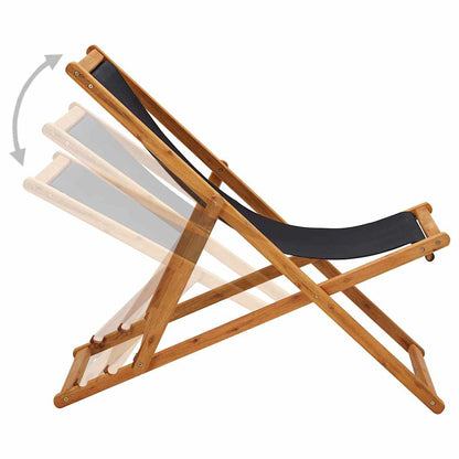vidaXL Folding Chair Eucalyptus Wood and Fabric Black 3