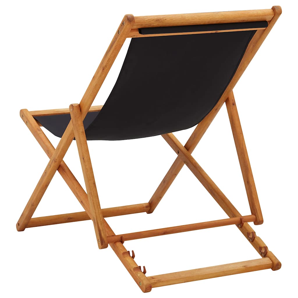 vidaXL Folding Chair Eucalyptus Wood and Fabric Black 4
