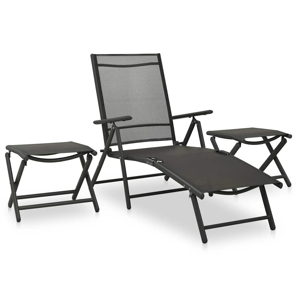 vidaXL 3 Piece Garden Lounge Set Textilene and Aluminium Black 1