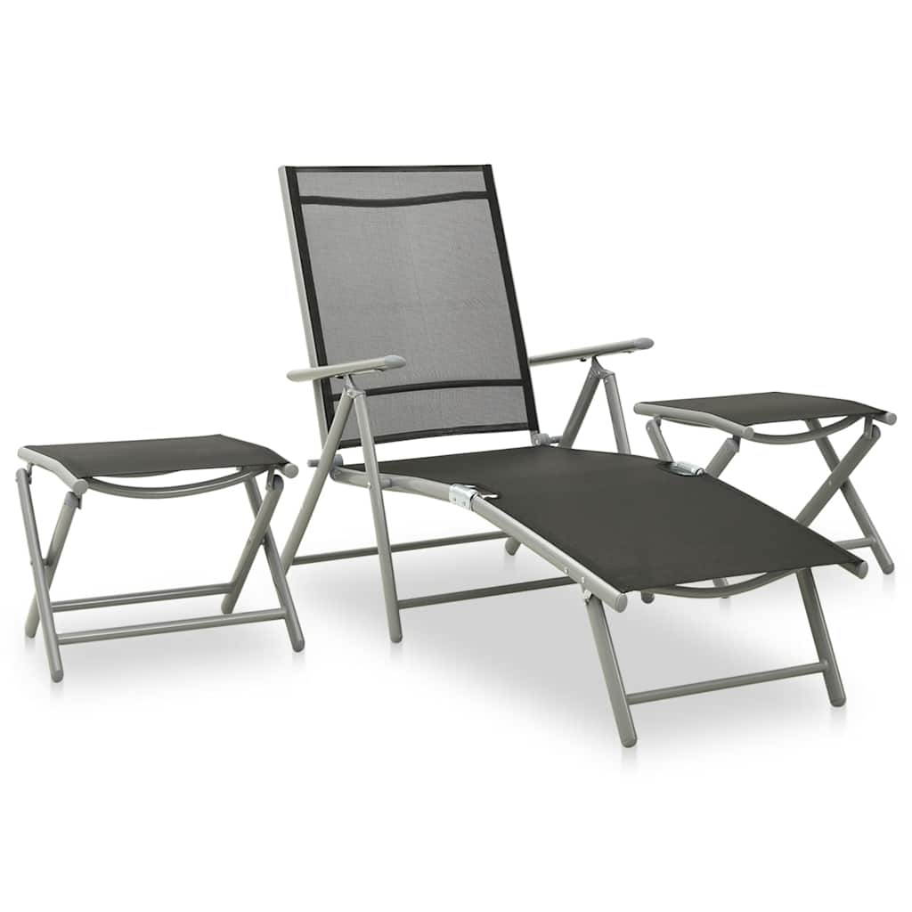 vidaXL 3 Piece Garden Lounge Set Textilene and Aluminium Silver 1