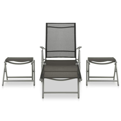 vidaXL 3 Piece Garden Lounge Set Textilene and Aluminium Silver 2