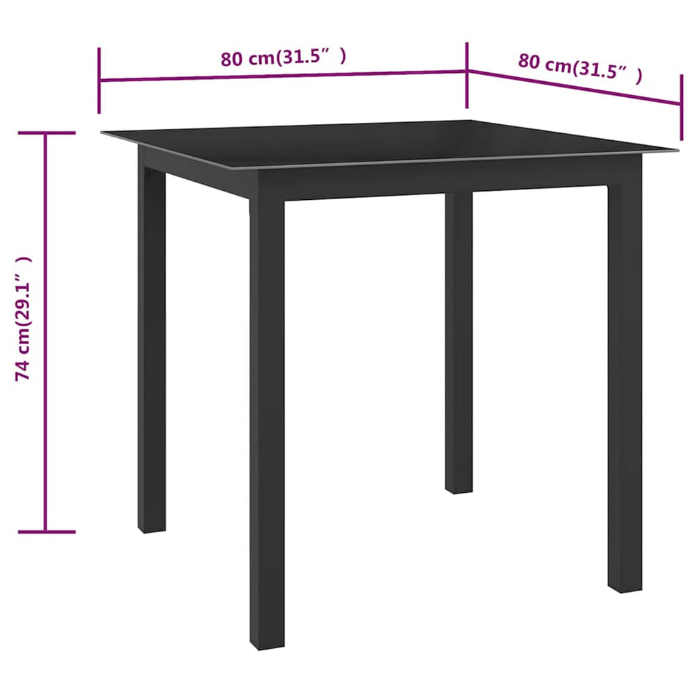 Garden Table Aluminium and Glass Black 80 cm 80 cm