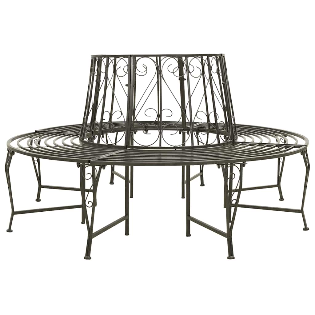 Tree Bench 8 -Seater Ø 160 x 89 cm steel Round Silver grey backrest with scroll design