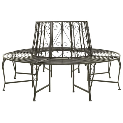 Tree Bench 8 -Seater Ø 160 x 89 cm steel Round Silver grey backrest with scroll design