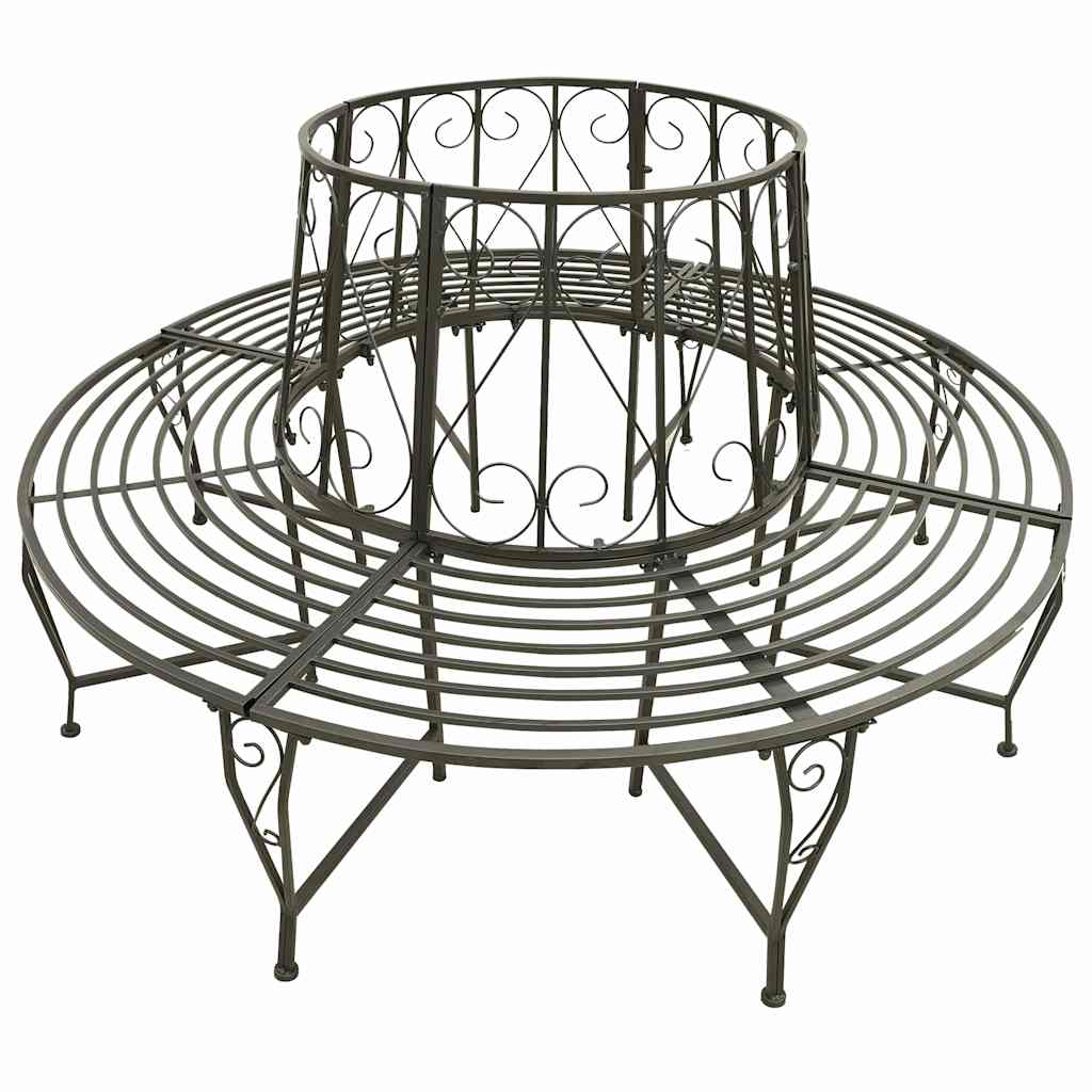 Tree Bench 8 -Seater Ø 160 x 89 cm steel Round Silver grey backrest with scroll design