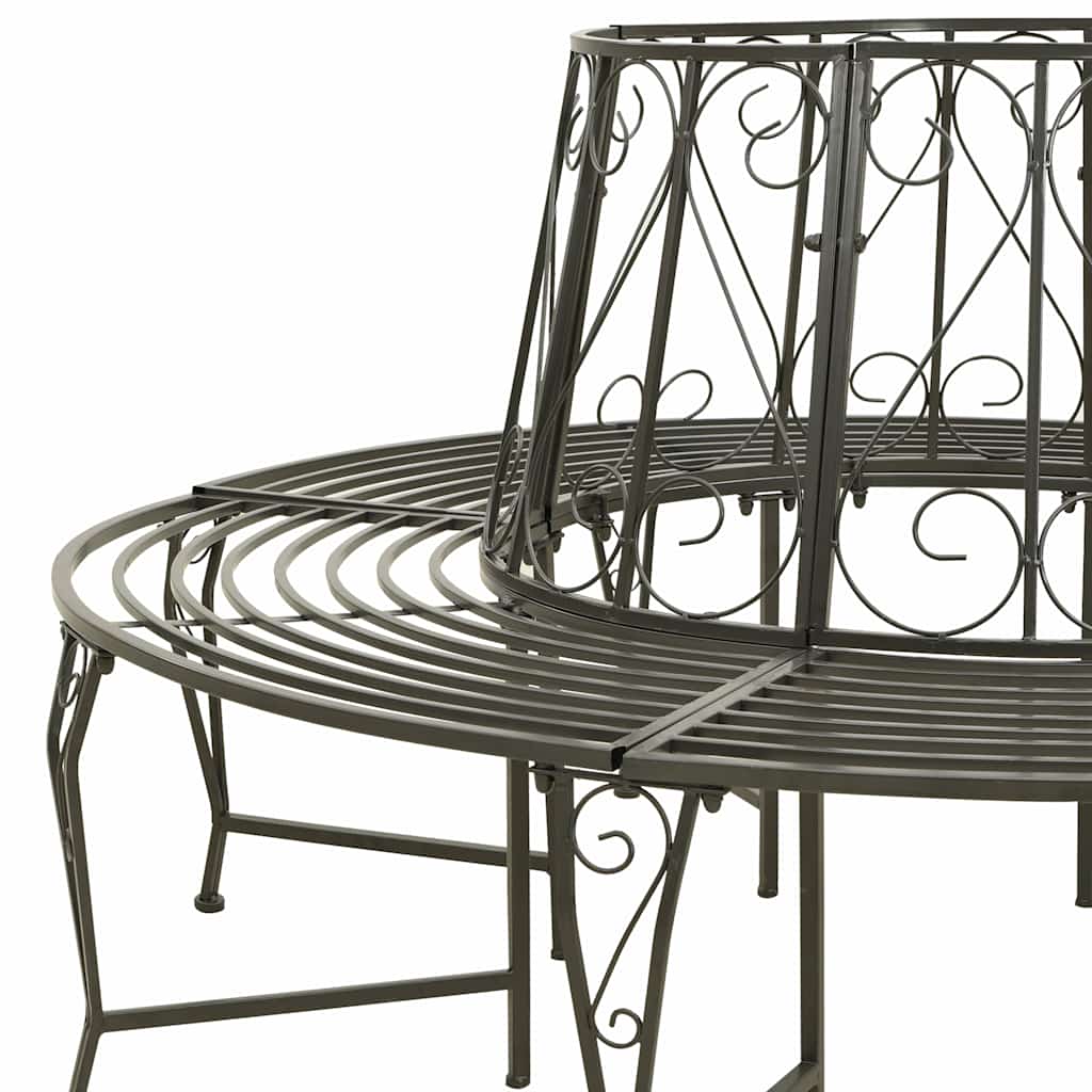 Tree Bench 8 -Seater Ø 160 x 89 cm steel Round Silver grey backrest with scroll design