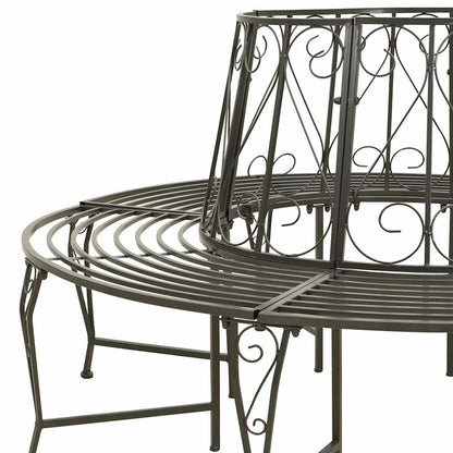 Tree Bench 8 -Seater Ø 160 x 89 cm steel Round Silver grey backrest with scroll design