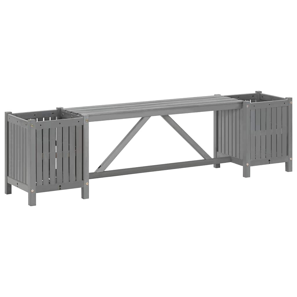 vidaXL Garden Bench with 2 Planters 150cm Solid Acacia Wood Grey 2
