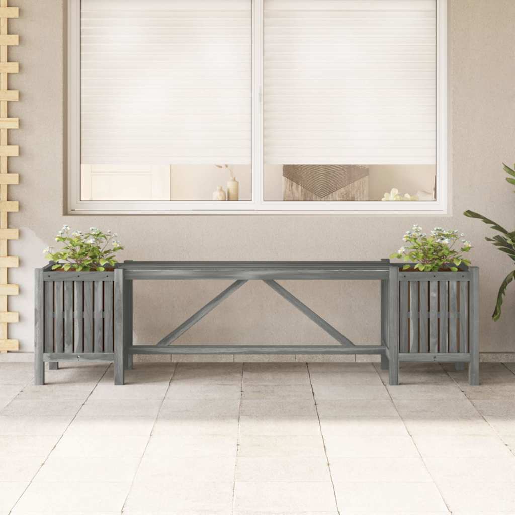 vidaXL Garden Bench with 2 Planters 150cm Solid Acacia Wood Grey 3