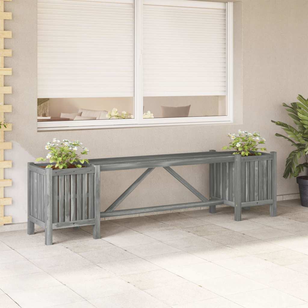 vidaXL Garden Bench with 2 Planters 150cm Solid Acacia Wood Grey 1