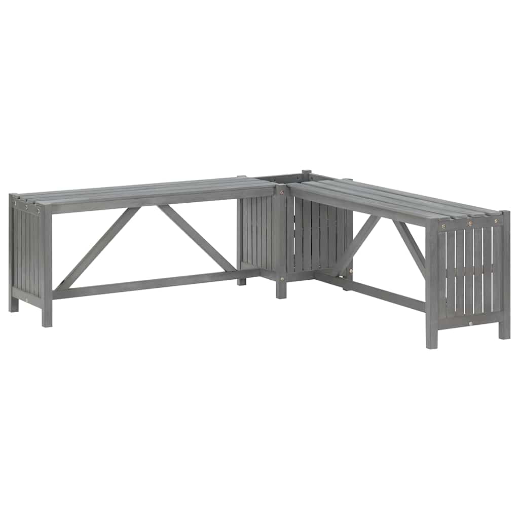 vidaXL Garden Corner Bench with Planter 117cm Solid Acacia Wood Grey 2