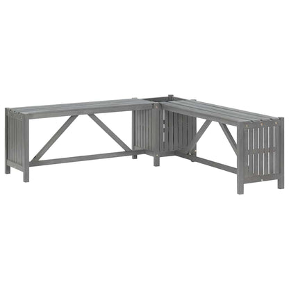 vidaXL Garden Corner Bench with Planter 117cm Solid Acacia Wood Grey 2
