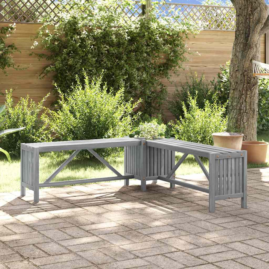 vidaXL Garden Corner Bench with Planter 117cm Solid Acacia Wood Grey 1