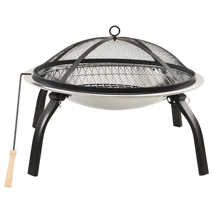 vidaXL 2-in-1 Fire Pit and BBQ with Poker 56x56x49 cm Stainless Steel 2