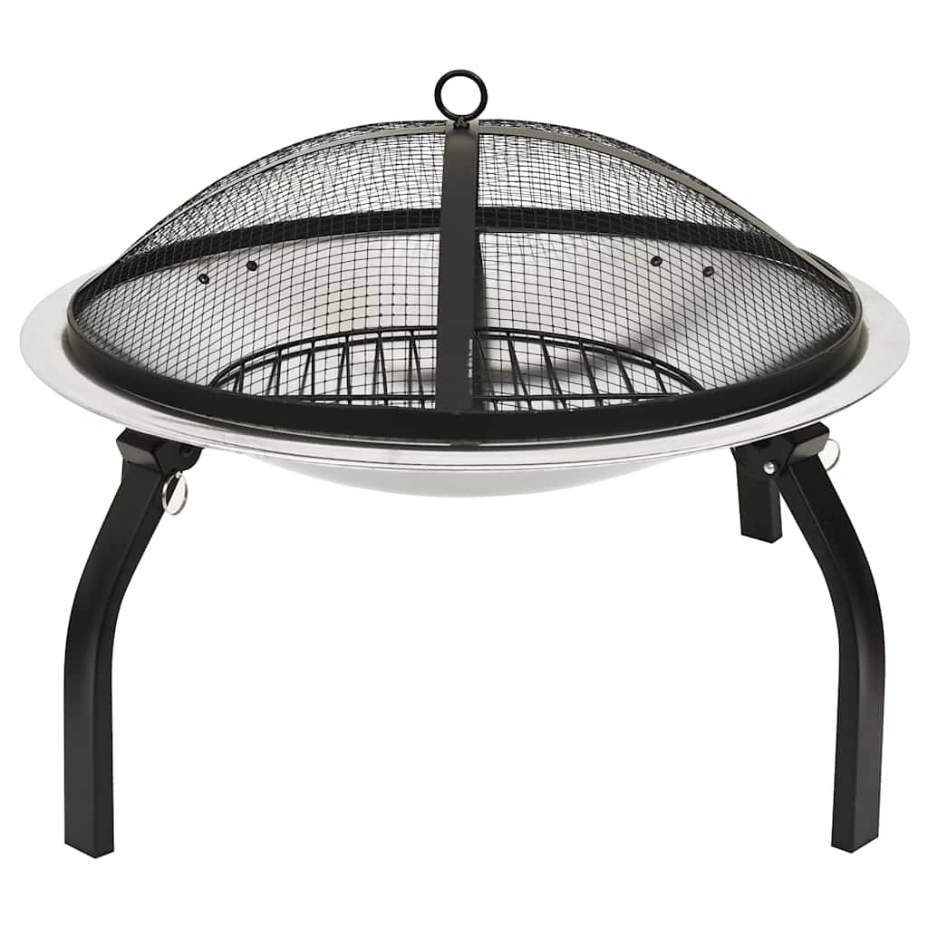 vidaXL 2-in-1 Fire Pit and BBQ with Poker 56x56x49 cm Stainless Steel 3