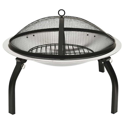 vidaXL 2-in-1 Fire Pit and BBQ with Poker 56x56x49 cm Stainless Steel 3