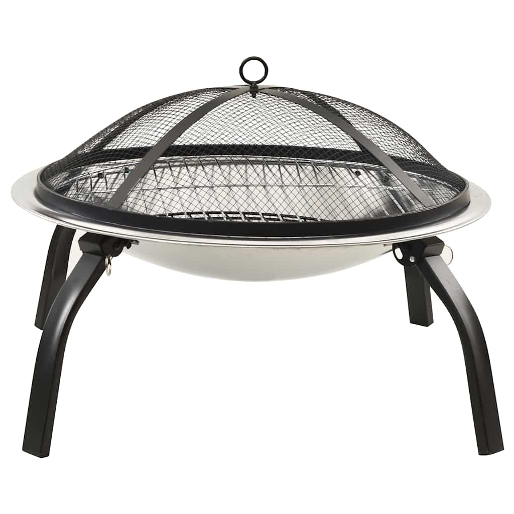 vidaXL 2-in-1 Fire Pit and BBQ with Poker 56x56x49 cm Stainless Steel 4