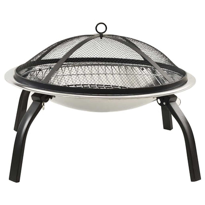 vidaXL 2-in-1 Fire Pit and BBQ with Poker 56x56x49 cm Stainless Steel 4