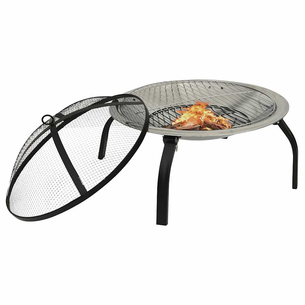 vidaXL 2-in-1 Fire Pit and BBQ with Poker 56x56x49 cm Stainless Steel 5