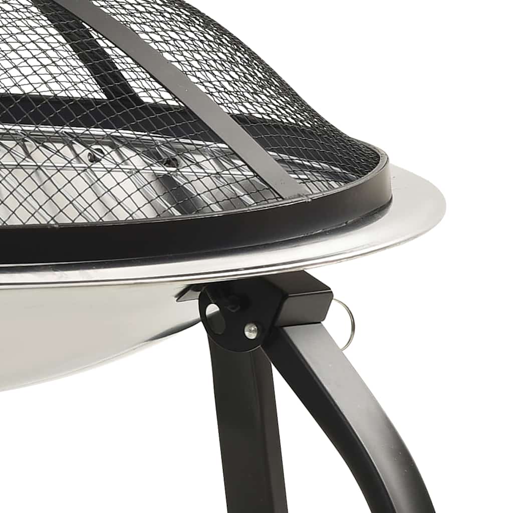 vidaXL 2-in-1 Fire Pit and BBQ with Poker 56x56x49 cm Stainless Steel 6