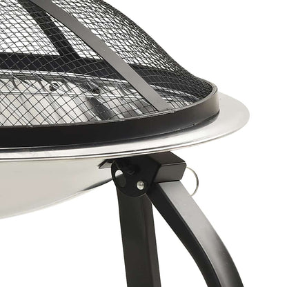 vidaXL 2-in-1 Fire Pit and BBQ with Poker 56x56x49 cm Stainless Steel 6