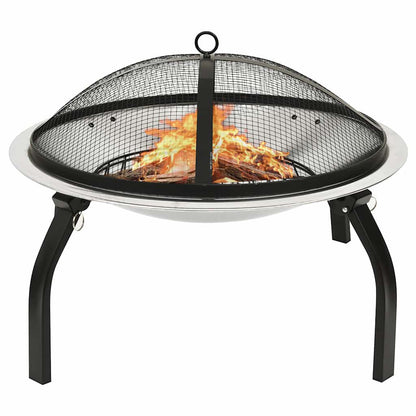 vidaXL 2-in-1 Fire Pit and BBQ with Poker 56x56x49 cm Stainless Steel 1